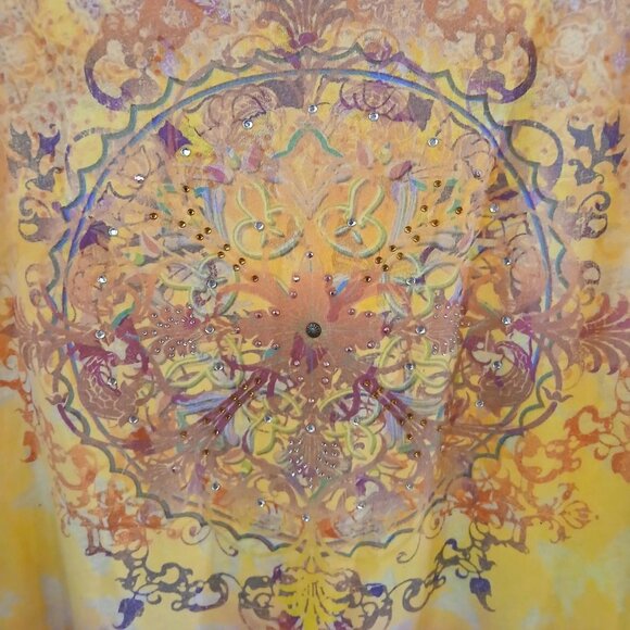 Vintage Y2K butterfly print short sleeve top rhinestone bling accents size XL - Picture 3 of 5